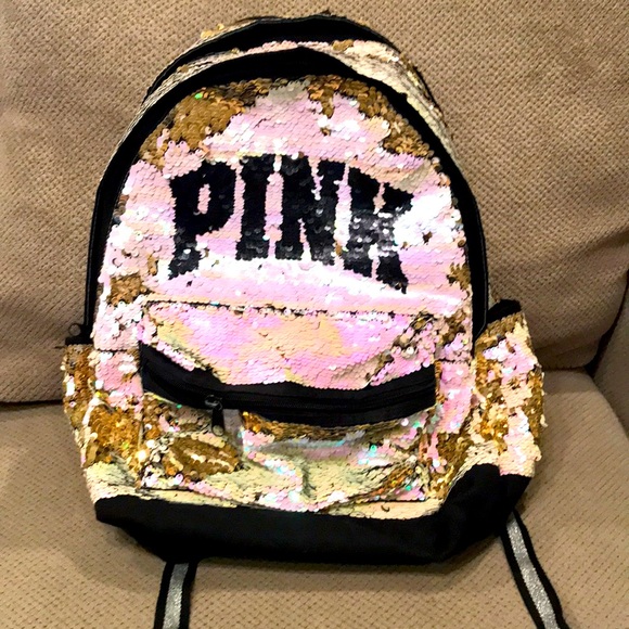 Sequined Pink brand backpack pink/gold/black